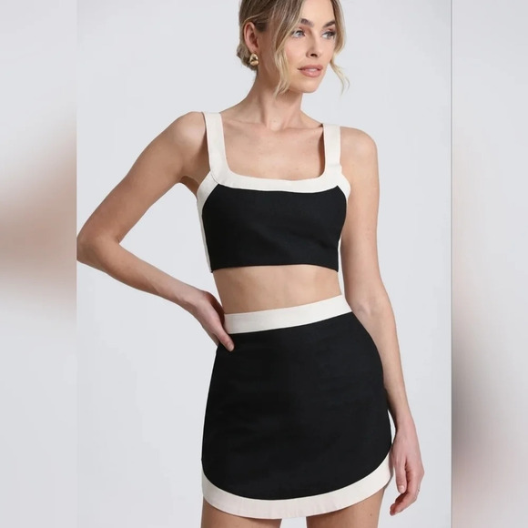 💯HOST PICK💯7 For All Mankind Colorblock Set Top Skirt Off White Black Linen XL - Picture 1 of 9